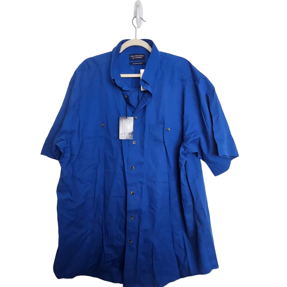 NEW Roundtree & Yorke Blue Short Sleeve Button Shirt Peached Twill Men 2XLT
